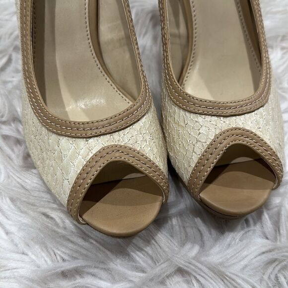 Kathy Van Zealand Dear Snakeskin Peep Toe Heels Sz 9 - Picture 3 of 16